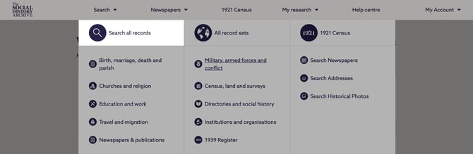 The Search all records sets option in The Social History Archive