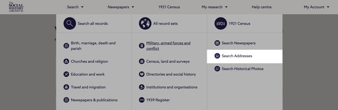 Screenshot of the search addresses function in The Social History Archive